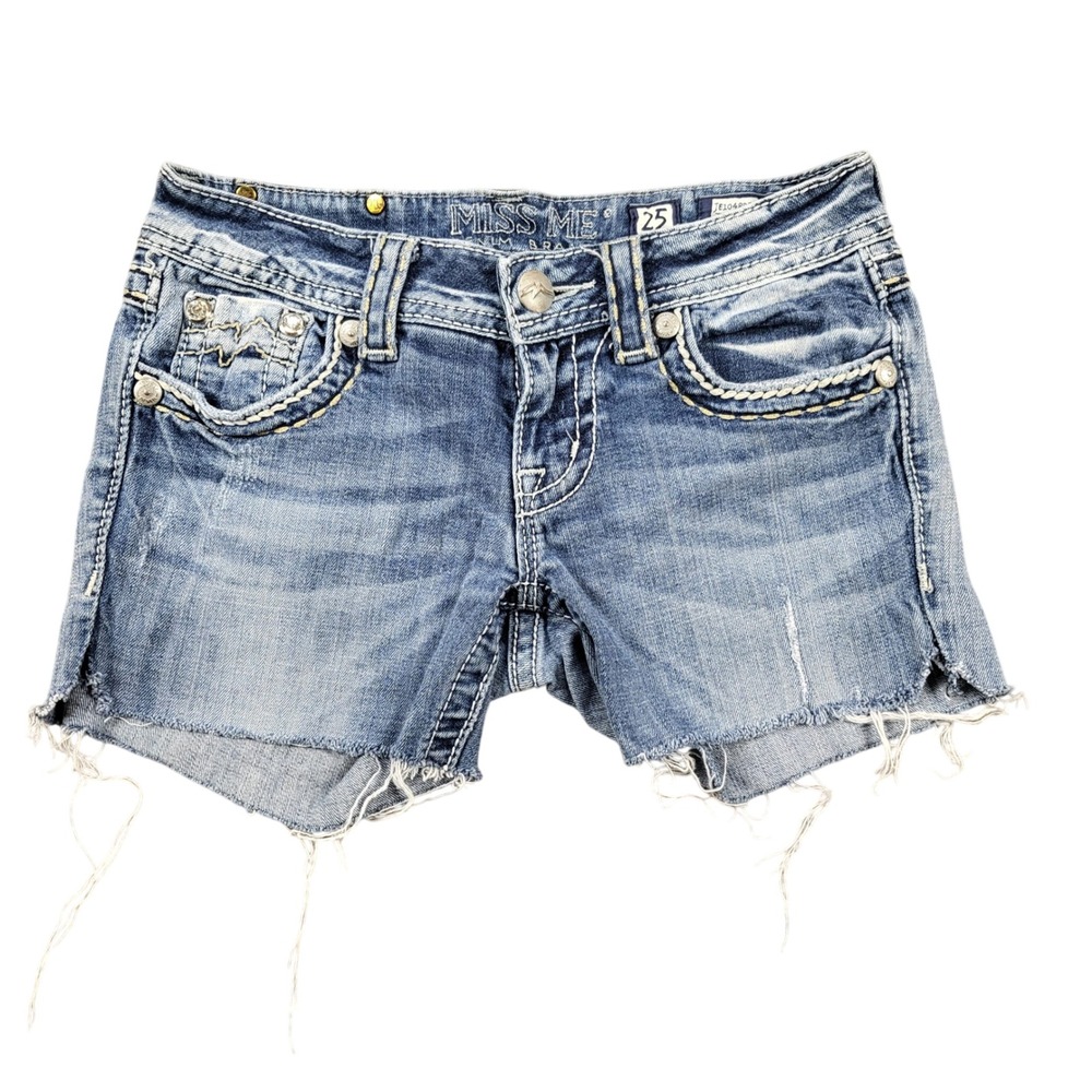 Miss Me Womens Denim Cut Off Shorts Rhinestone Pocket Size 25